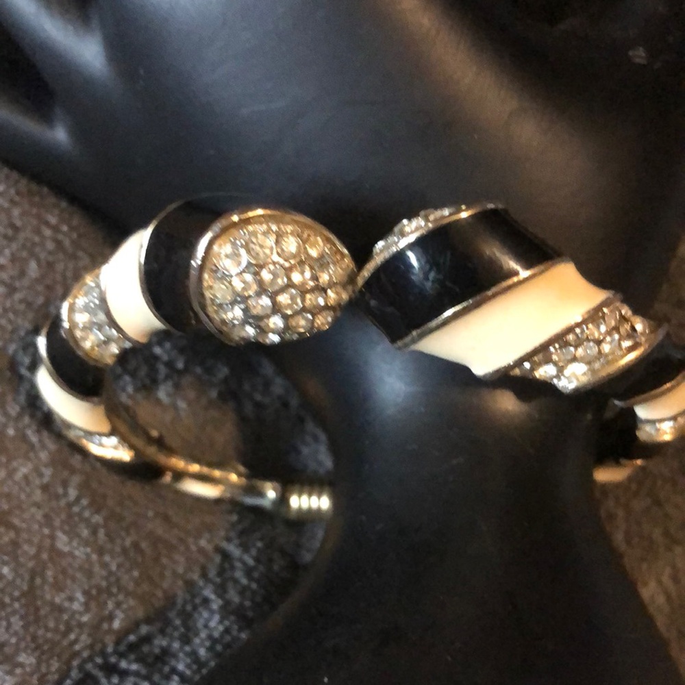 Donald Stannard vintage clamper bracelet , black and white enamel & rhinestone